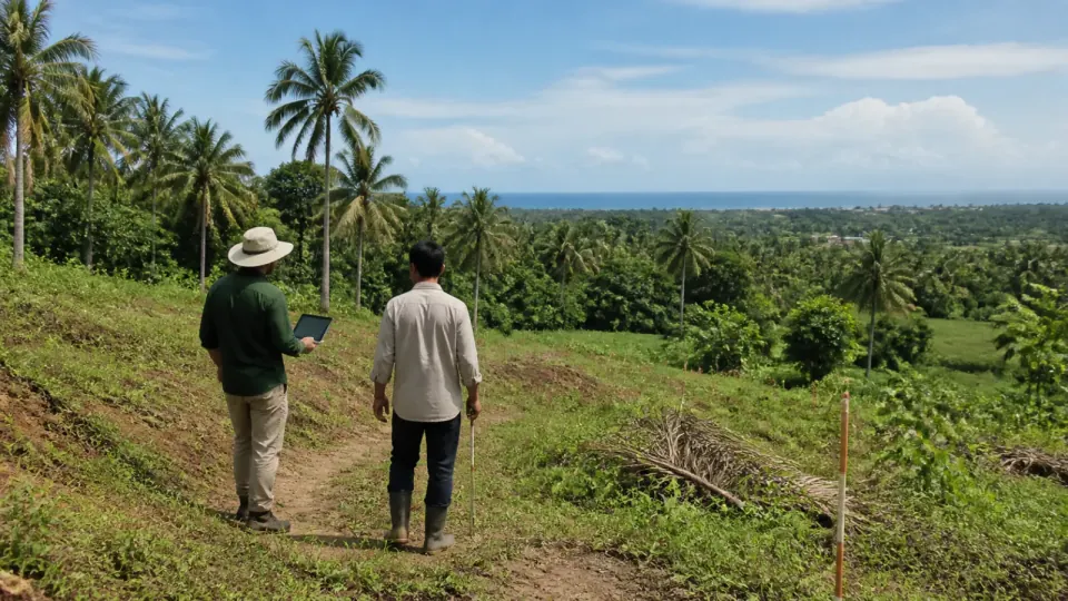 Survei kandidat tanah dengan kondisi akses dan kontur di Bali.