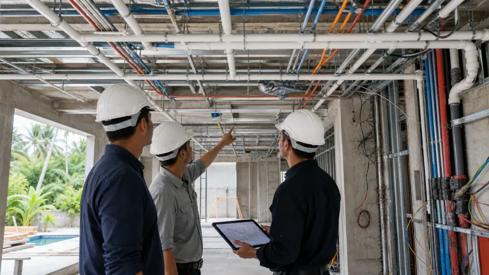 Koordinasi instalasi mekanikal, elektrikal, dan plumbing bangunan.